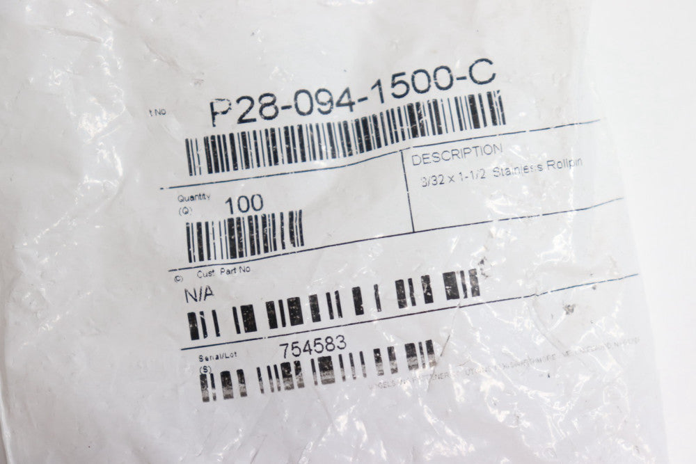 (100-Pk) Stainless Roll Pin 3/32" x 1-1/2" P28-094-1500-C