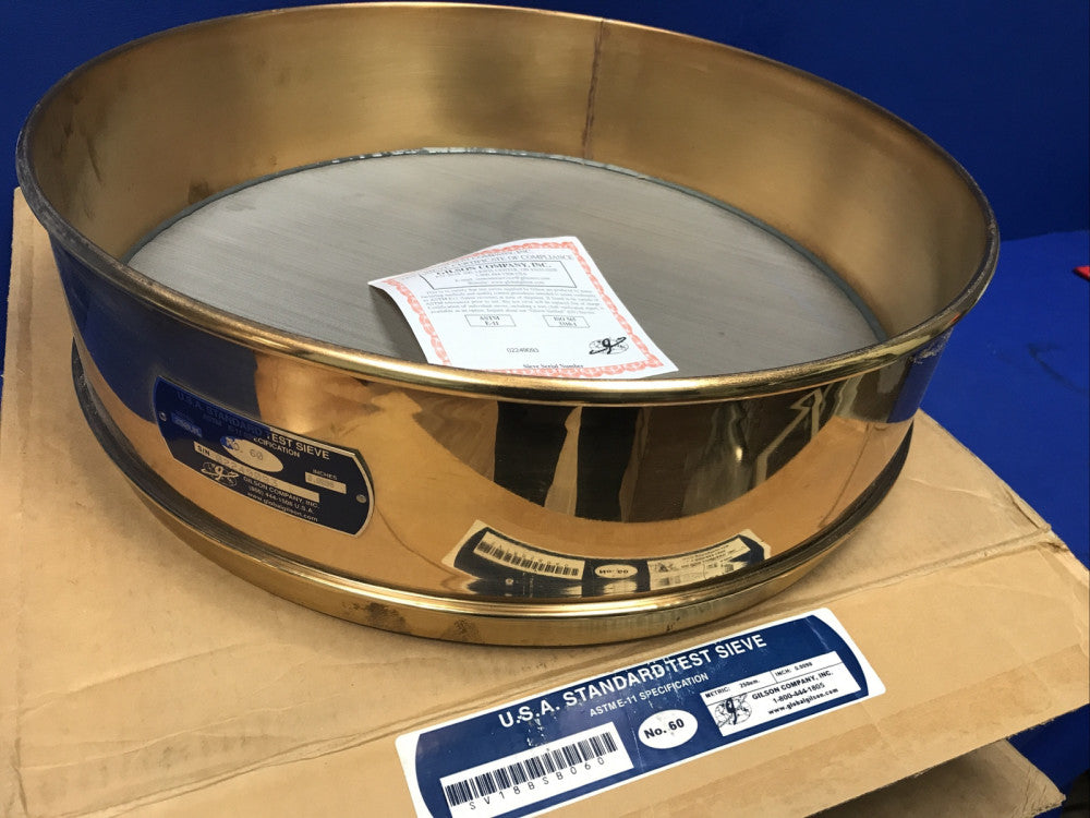 GILSON No. 60 USA Standard Test Sieve, Brass/Stainless 18"Dia x 4-1/2"Deep (NIB)