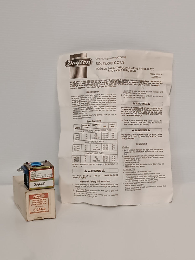 Dayton 3A440 Operating Coil w/ Spade Terminals, for Dayton Solenoid Valves 120V