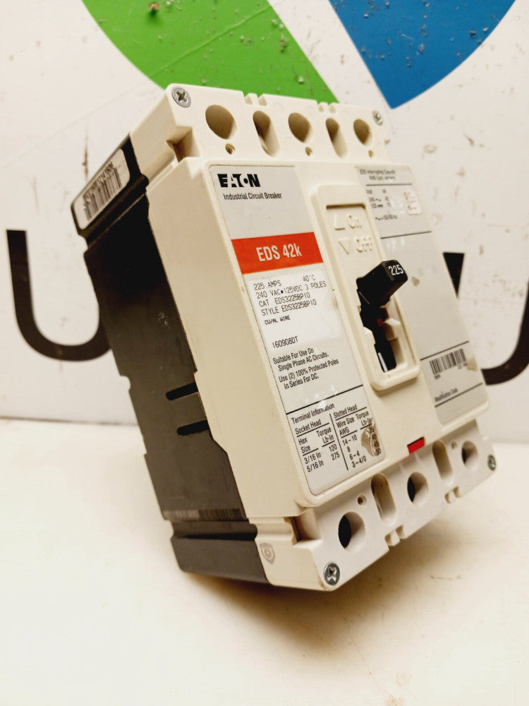 EATON EDS3225BP10 225 AMP INDUSTRIAL CIRCUIT BREAKER 3 POLE 240 VAC 125 VDC
