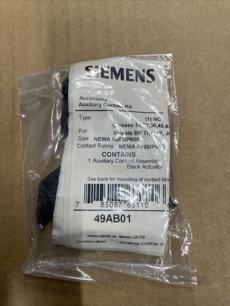 1- NEW Siemens 49Ab01 Auxiliary Contact Series A New In Packaging