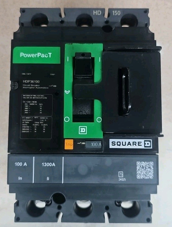 Square D HDP36100 Amp 600V 3 Pole Circuit Breaker NTO