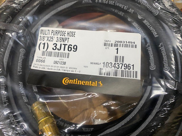 Continental 20031494 3/8" X 25 Ft Epdm Coupled Multipurpose Air Hose 200 Psi Bk