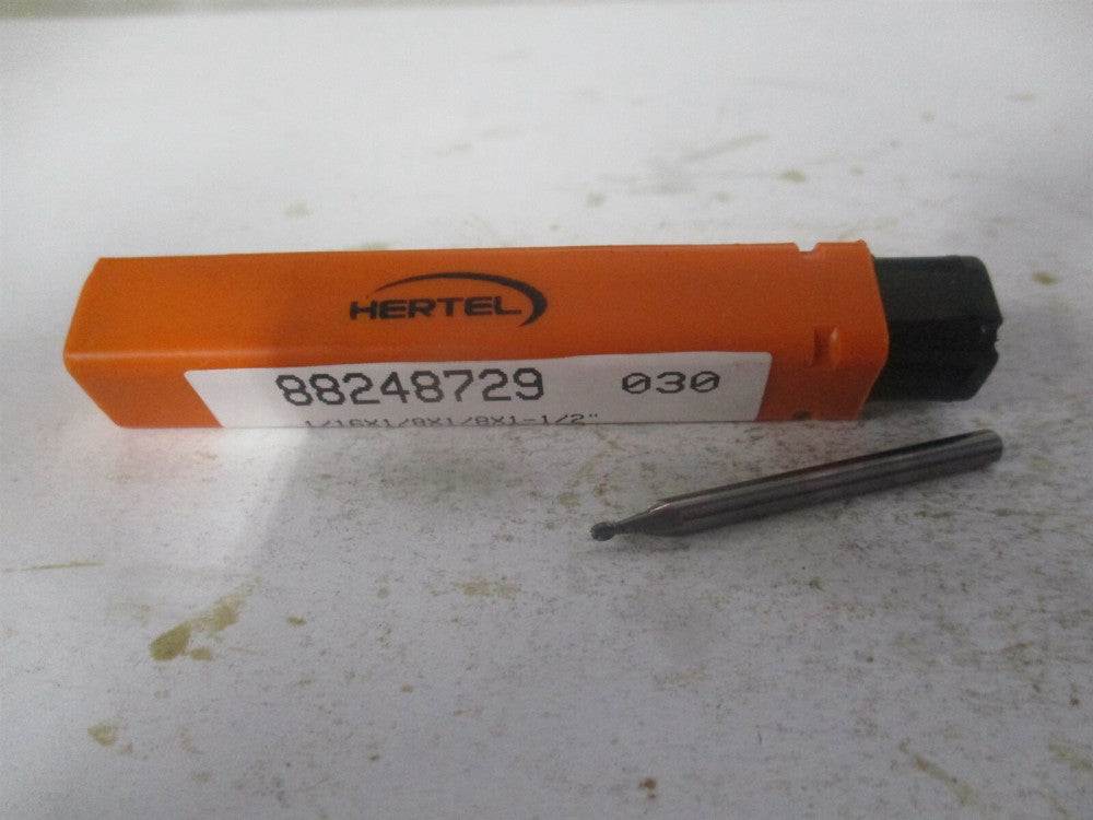 (E5249004) 1/16" x 1/8" x 1/8" x 1-1/2" OAL Solid Carbide 2 Flute Ball End Mill