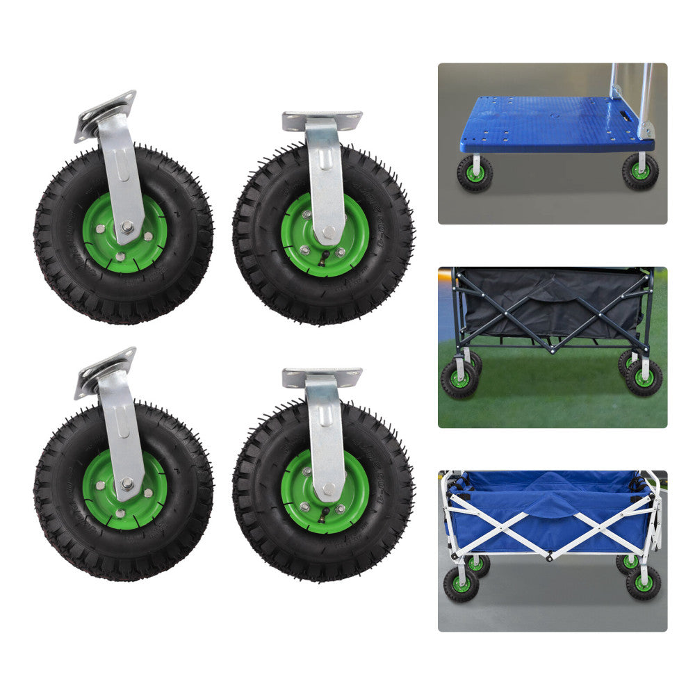 4 Pack 10" Pneumatic Caster Set 2 Swivel+2 Rigid Black Rubber Wheels 275.58 lbs
