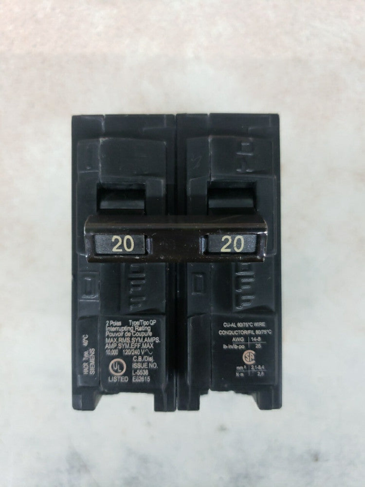 New! Siemens Q220 QP220 2 Pole Circuit Breaker 20A 2 Pole Plug-In