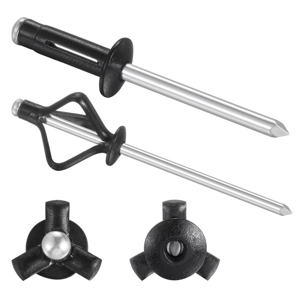 (180 pcs) Tri-Fold Rivets Assortment 5/32 * 1,Tri Grip Rivets,Black Aluminum ...