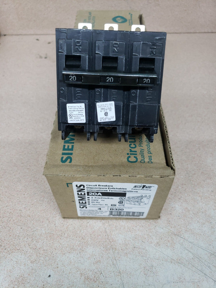 1 NEW B320 SIEMENS CIRCUIT BREAKER 3 POLE 20 AMP 240 VAC 10KA BL320