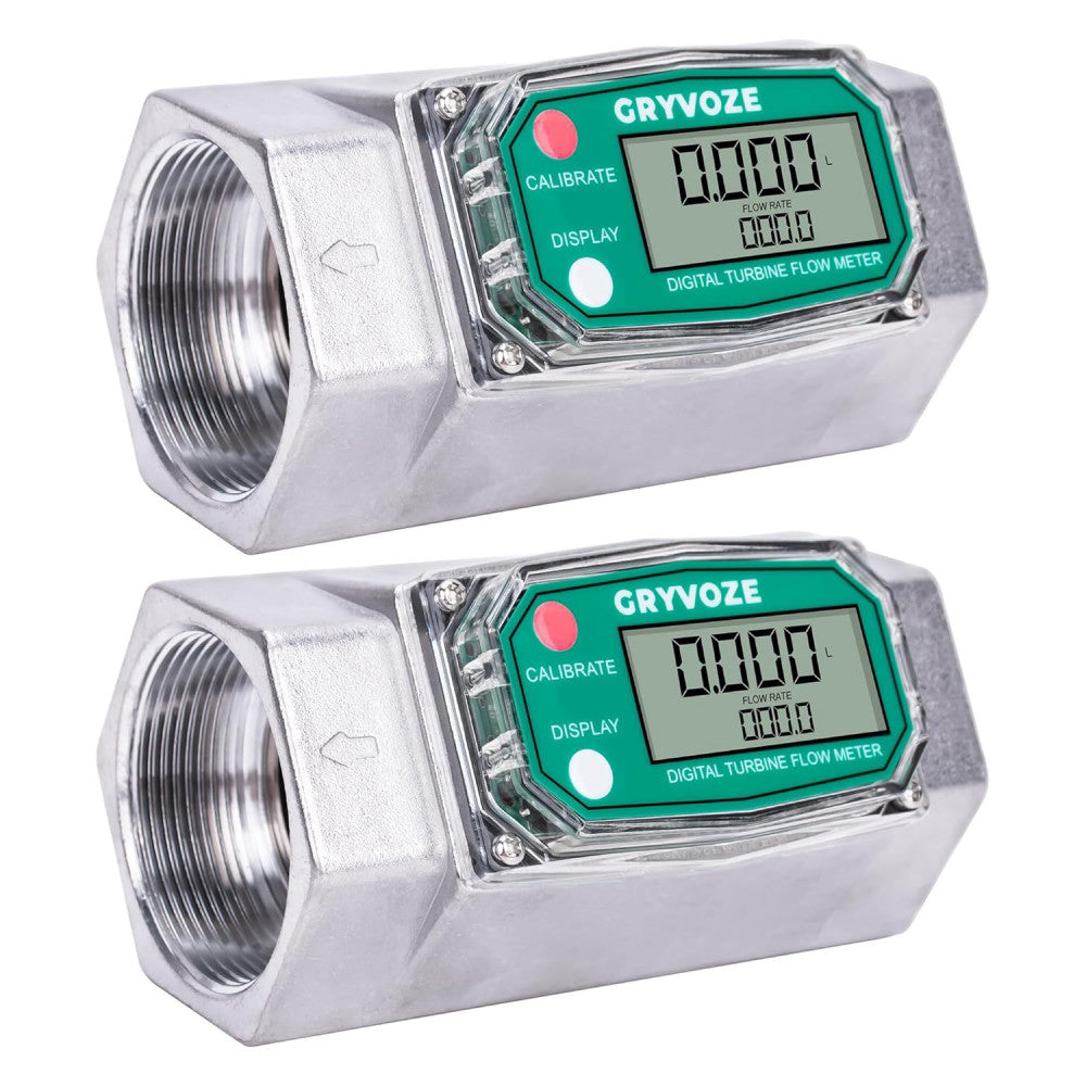 2PCS 2 Inch Digital Turbine Flow Meter, 15.8-132 GPM Inline NPT Thread 2 inch