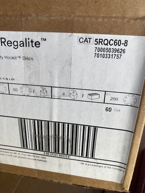 (200 PACK) 3M 5RQC60-8 Regalite Hookit Heavy Duty Discs, 5 in x 8 hole, 60 grit