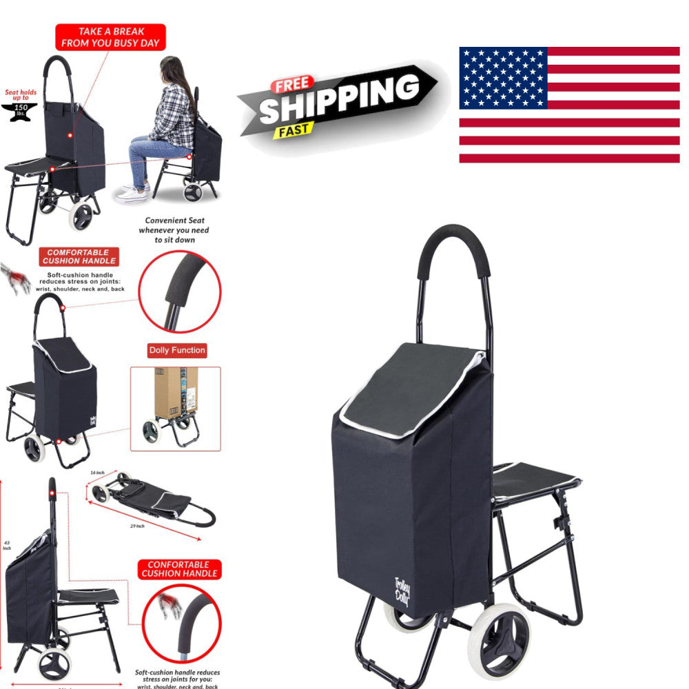 Versatile Foldable Trolley Dolly with Seat for Shopping Picnics and Outdoor Use
