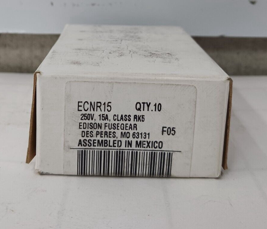 BOX OF 10) NEW EDISON 15 AMP TIME-DELAY CLASS RK5 FUSE 250 VAC ECNR15