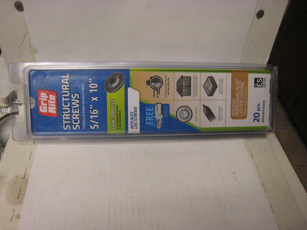 (20-Pk) Grip Rite Prime Guard Plus Structural Screws Blk 5/16 x 10 GRSSFW5161020