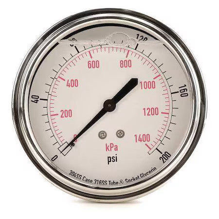 Zoro Select 4Cfv4 Commercial Pressure Gauge, 0 To 200 Psi, 3 1/2 In Dial, 1/4