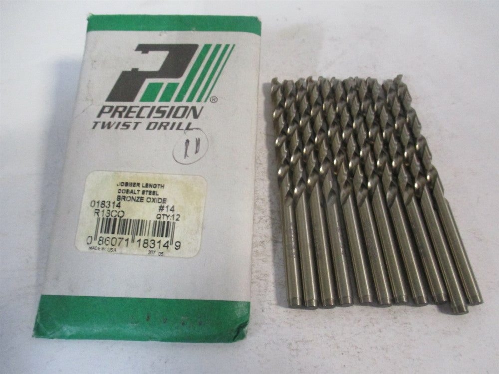 Precision Twist Drill 018314 #14 2-3/16 x 3-3/8 OAL Cobalt Jobber Drill - Qty 11