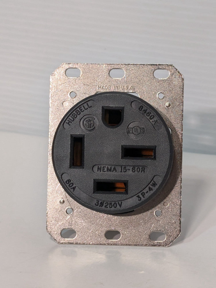 Hubbell HBL8460A Straight Blade Receptacle, 15-60R, 60 A, 3-Pole, 4-Wire, 250vac