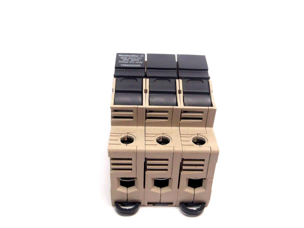 Weidmuller WSI 25/3 30A 600V Class CC 3 Pole Holder w/ 2 Low Peak LP-CC-10 Fuses