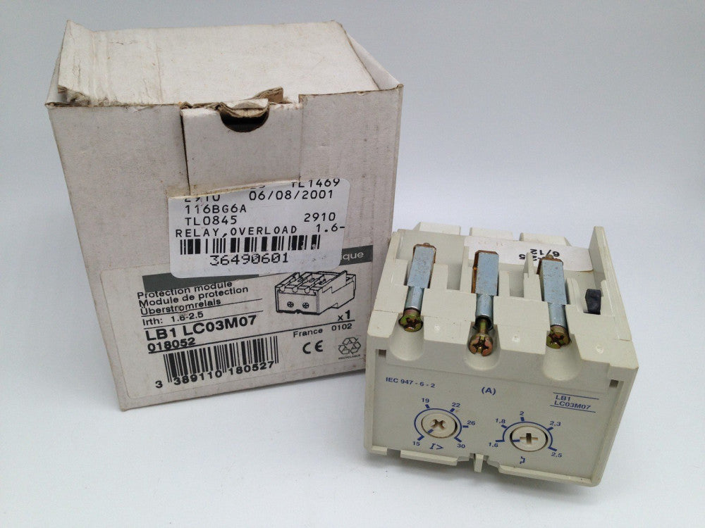 NEW TELEMECANIQUE LB1-LC03M07 OVERLOAD PROTECTION MODULE 1.6-2.5A, 3 POLE, PN#L