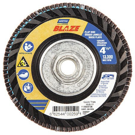 Norton Abrasives 66254400259 Flap Disc, 4 1/2 In X 80 Grit, 5/8-11, Series: Sg