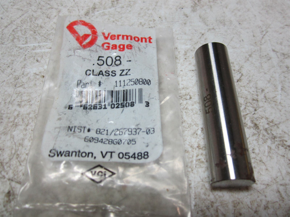 Vermont Gage (111250800) 0.508 Diameter Class ZZ Pin Gage