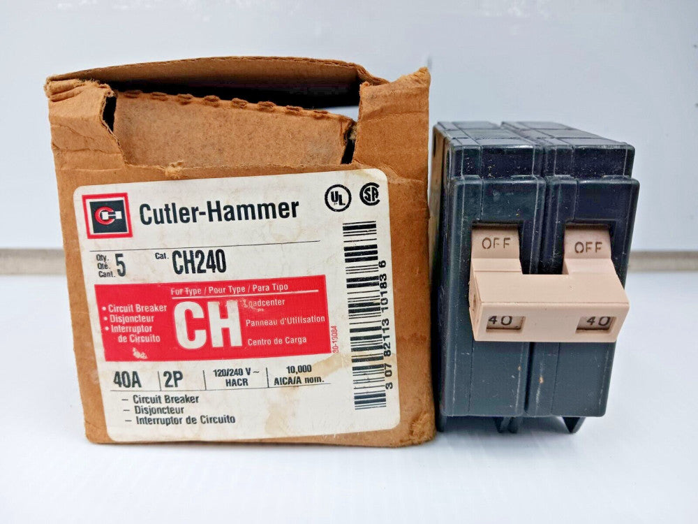 CUTLER HAMMER 40 AMP PLUG-IN CIRCUIT BREAKER 2 POLE 120/240 VAC CH240 (5 PCS)