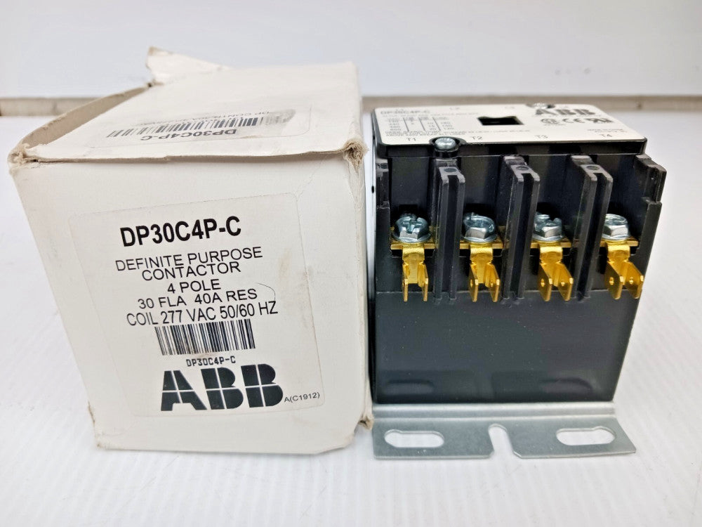 NEW ABB 30 AMP DEFINITE PURPOSE CONTACTOR 4 POLE 277V COIL 20 HP DP30C4P-C