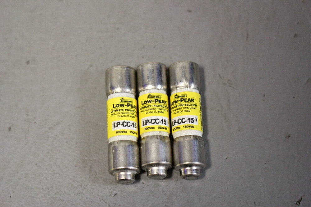 UNUSED LOT OF 3 BUSSMAN LOW PEAK DUAL ELEMENT FUSES LP-CC-15