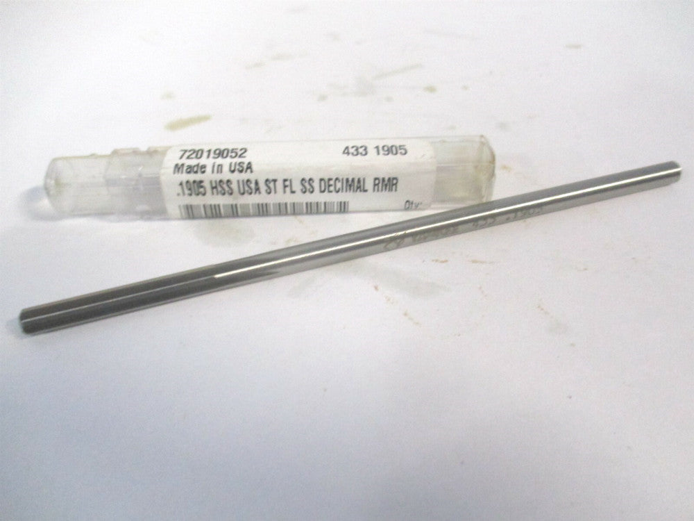(433-0.1905) 0.1905" x 1-1/8" x 4-1/2" 6-Flute Straight Shank HSS Chucking Reame