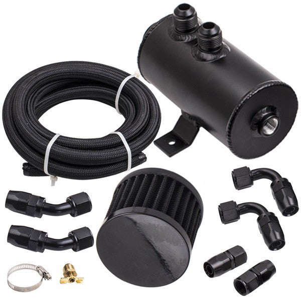Baffled Engine Oil Catch Can 0.75L Twin Port AN10 + 3M Hose Fitting Kit Universa
