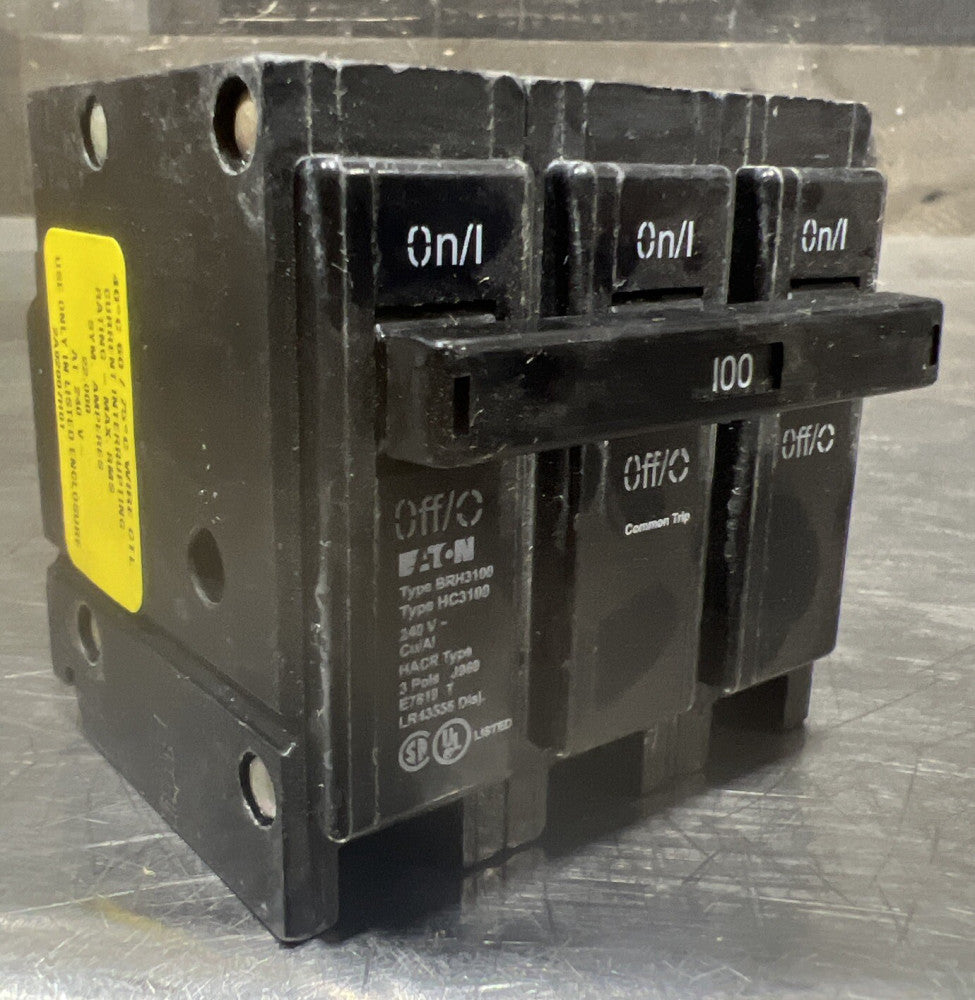 Eaton Cutler Hammer BRH3100 Circuit Breaker 3 Pole 100 Amp 240V Plug on 100A Nos