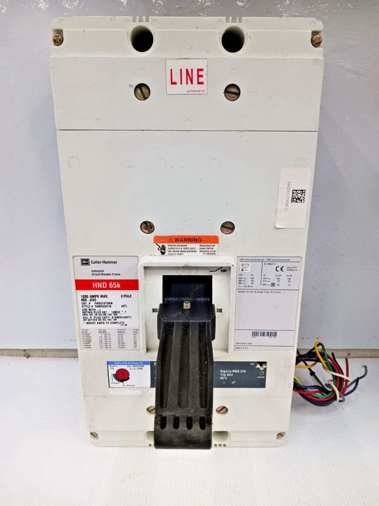 Cutler Hammer 1200 Amp Circuit Breaker 3P 600 VAC 65kA HND312T35W W/ Aux Switch