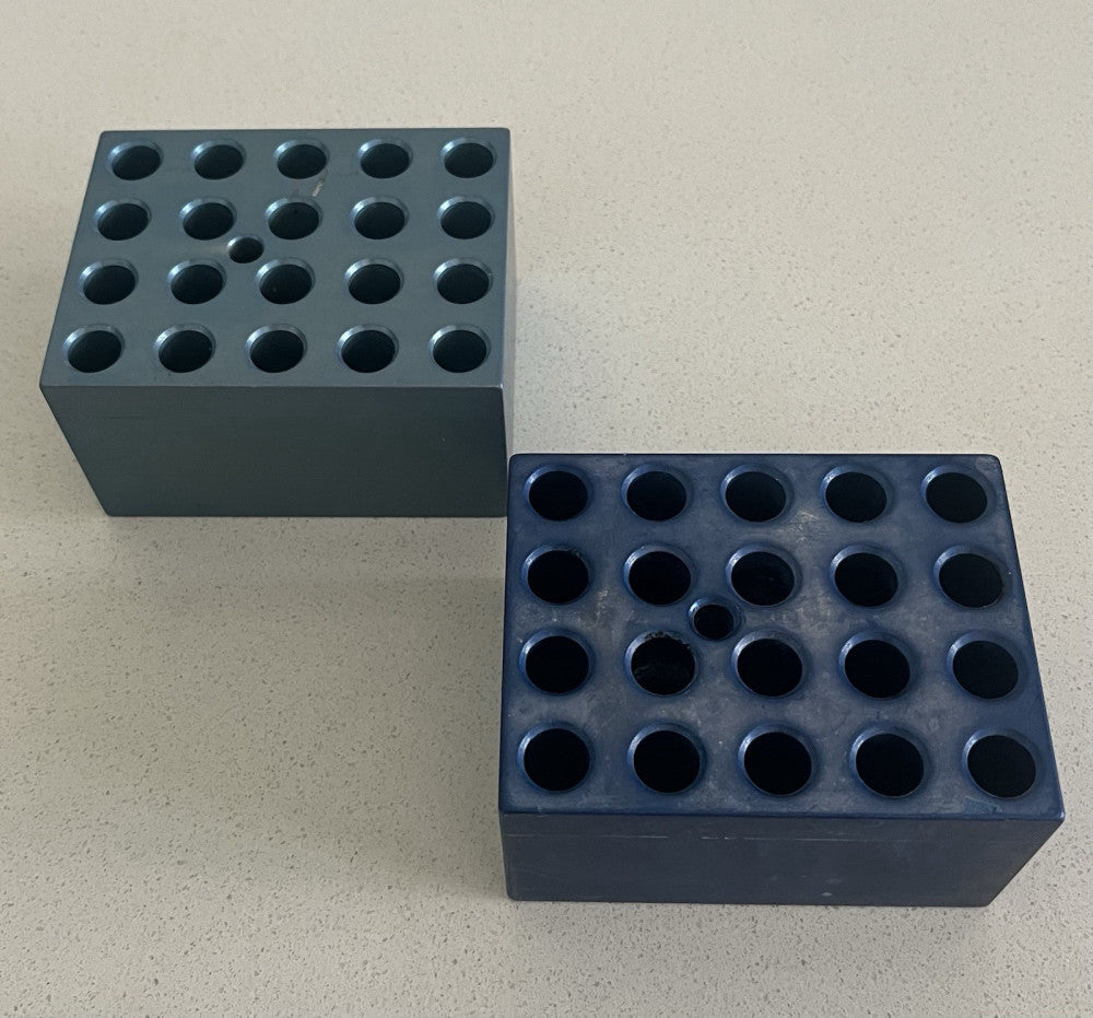 Aluminum 20-Place Dry Bath Heating Block 11mm ID Holes Blue Color Use 10mm Tubes