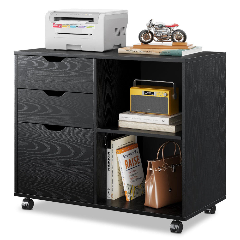 3-Drawer Wood File Cabinet, Mobile Lateral Filing Cabinet, Printer Stand with...