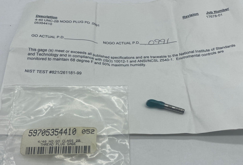 Unbranded 4-40 UNC-2B NoGo 0.0991 Thread Plug Gage
