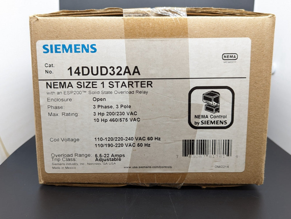 Siemens 14DUD32AA Size 1 3P 120/240V Starter 5.5-22A Overload New In Box USA