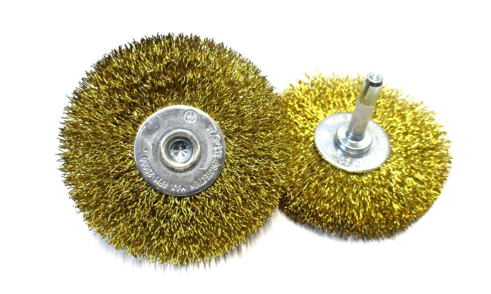 NEW (53075063351) 3" OD x 1/4" Shank 20000 RPM Crimped Brass Wheel Brush - 2 QTY