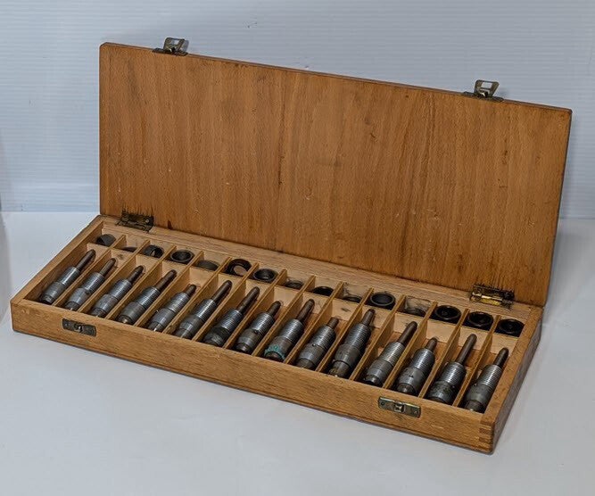 Set of 15 Piece Mill Holder Adapters In Wooden Case, Adjustable -As Pictured