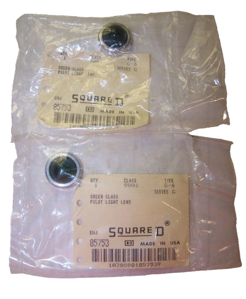 2) NEW SQUARE D GREEN GLASS PILOT LIGHT LENS 9001 G-6 SERIES G LOT OF 2