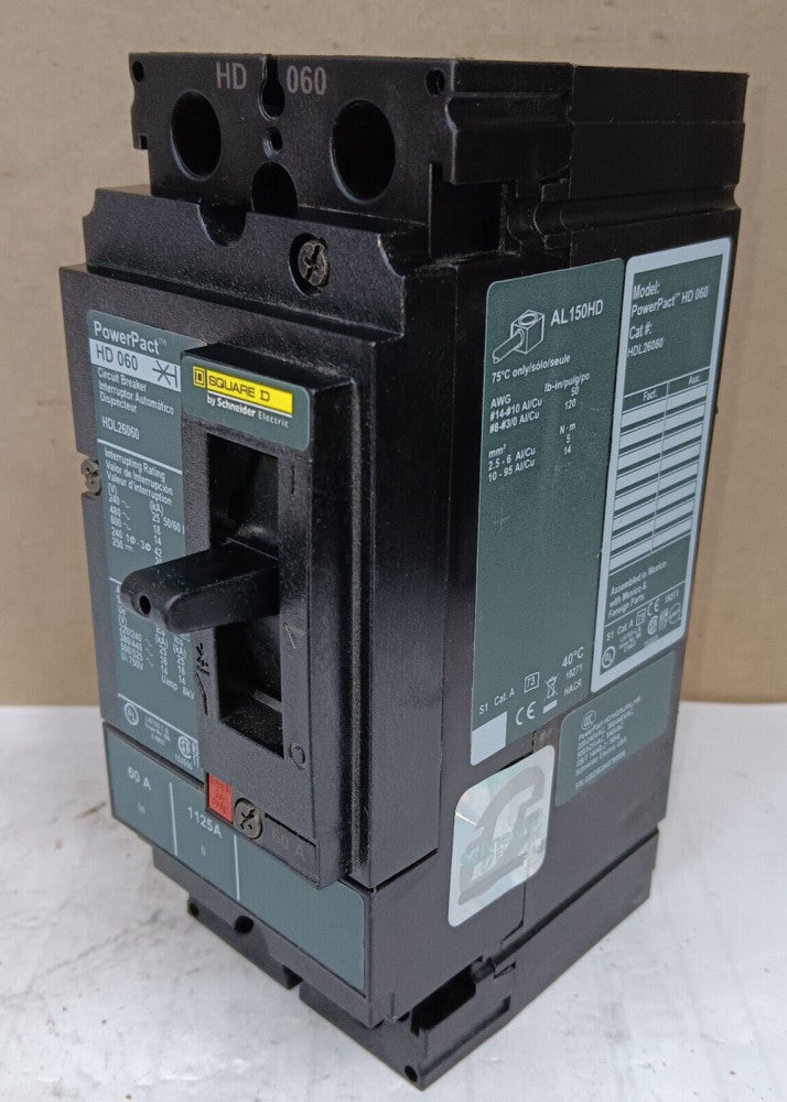 SQUARE D 60 AMP CIRCUIT BREAKER 2 POLE 600 VAC HDL26060