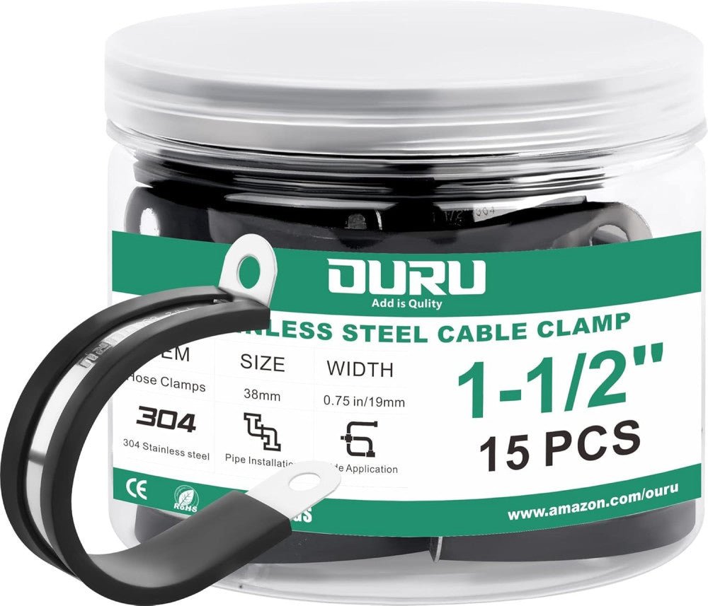 Stainless Steel Cable Clamps,Rubber Coated Cushioned Insulated,15Pcs 1-1/2"