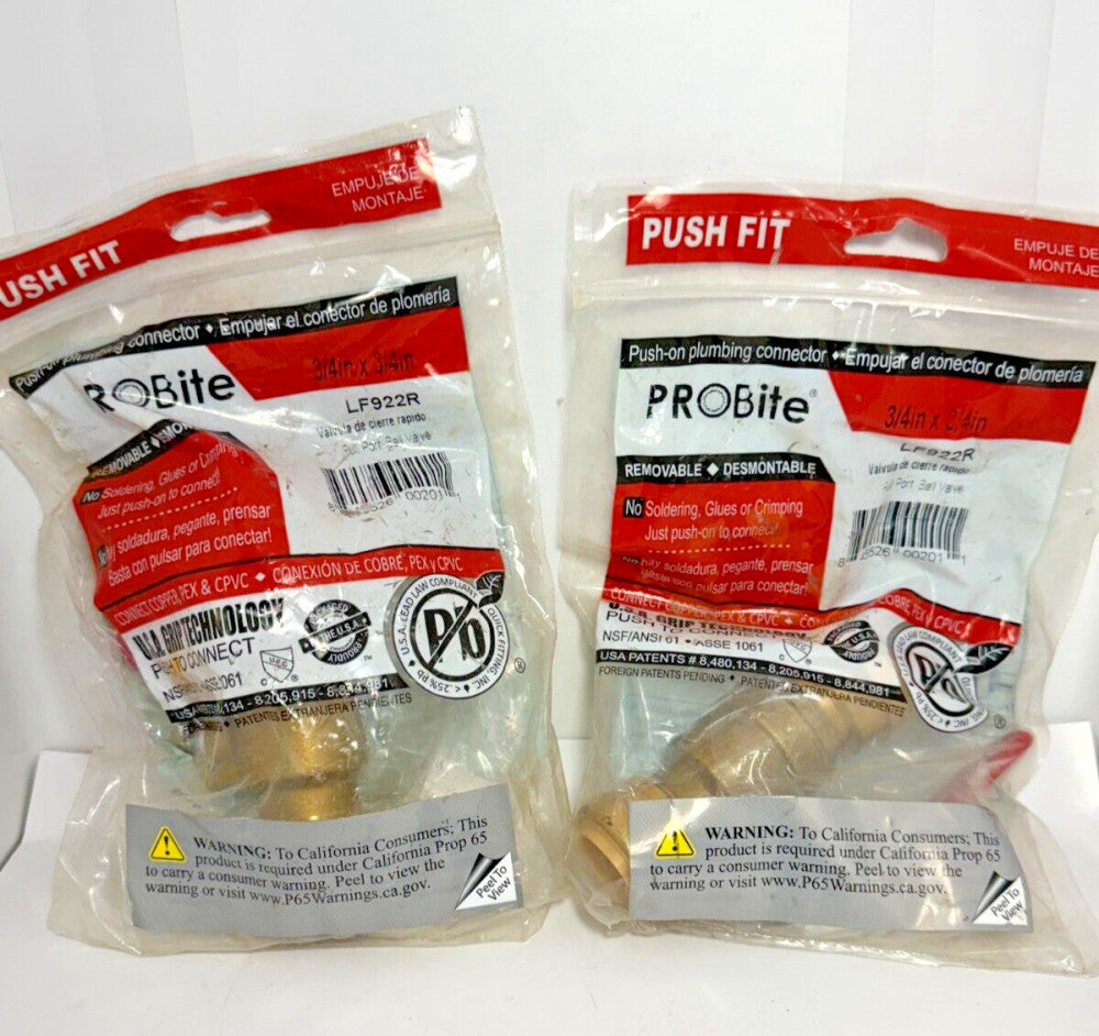 (Lot of 2) ProBite LF922R 3/4" x 3/4" Integrated Full Port Ball Valve