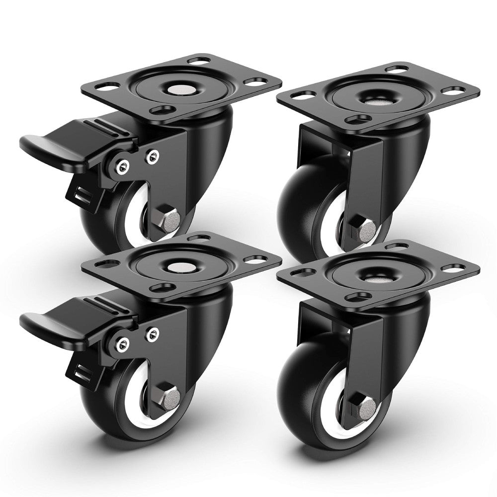 2 inch Swivel Caster Wheels, Heavy Duty Plate Casters with Safety Brake Total...