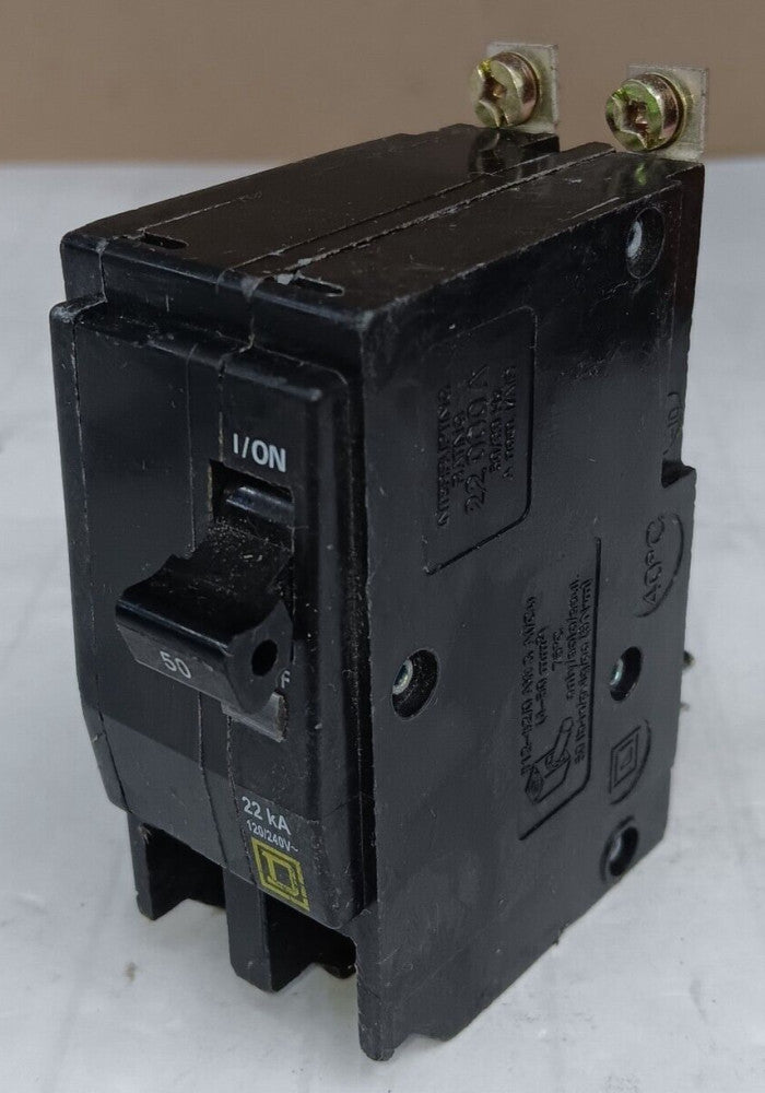SQUARE D 50 AMP BOLT-ON CIRCUIT BREAKER 2 POLE 240 VAC 22kA QOB250VH