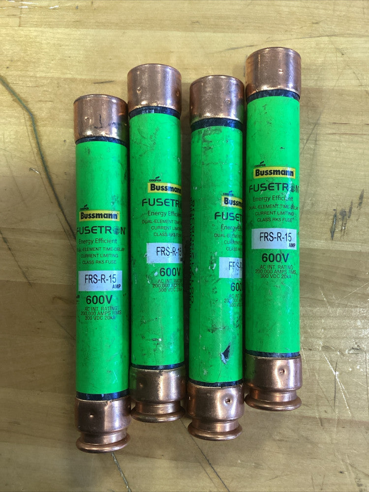 Lot of (4) Bussmann Fusetron FRS-R-15 Amp Fuses Energy Efficient Class RK5