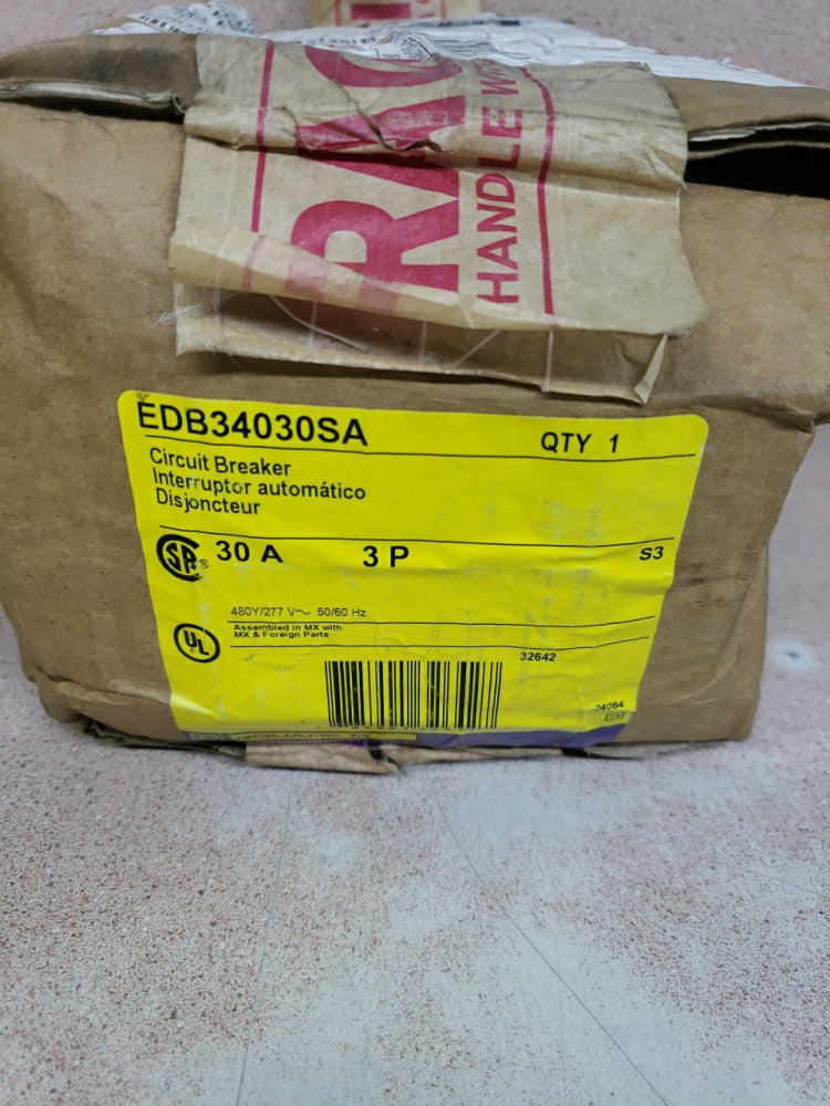 Square D EDB34030SA NIB 3P 30A 480V Breaker 120V Shunt See Pics NOS