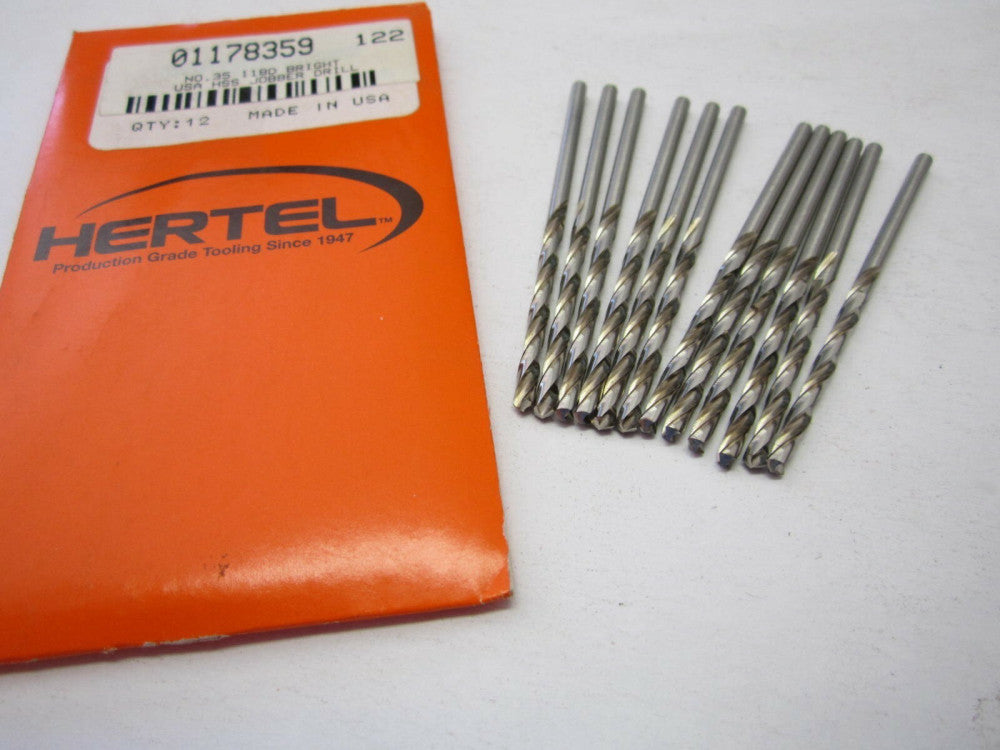 Lot of 12 #35 High Speed Jobber Length Drill Bits 118 Degree Bright