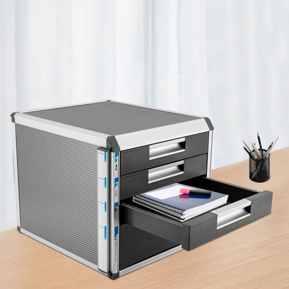 4-Tier Drawer Organizer Desktop Home Office Books File Locking Storage Cabinet