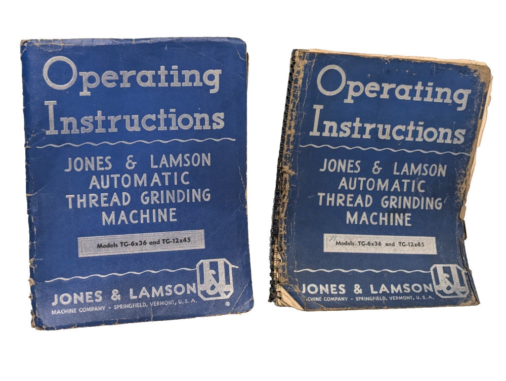 Lot of 2: Jones & Lamson TG-6x36, TG-12x45 Auto Thread Grinding Machine Manuals