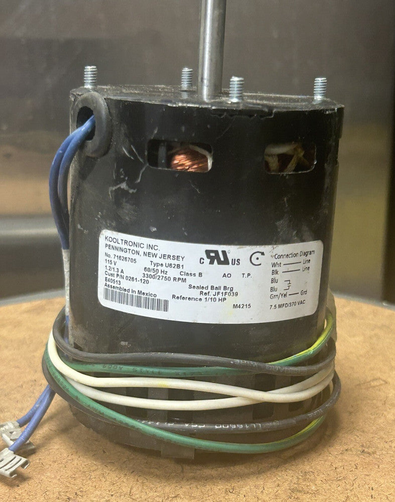 NEW 0261-120 KOOLTRONIC Fan Blower Motor 115v 1.55a 3300/2750 rpm type U62B1
