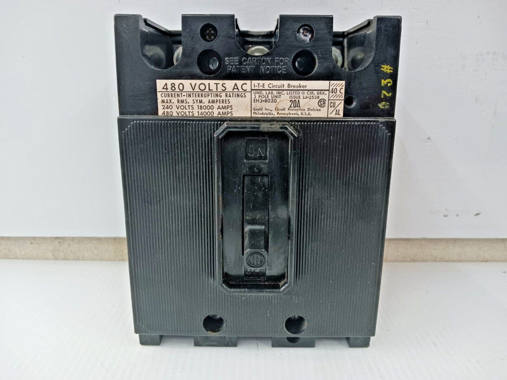 SIEMENS ITE 20 AMP CIRCUIT BREAKER 3 POLE 480 VAC EH3-B020